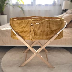 Boho Mojzesova košara z vzglavnikom, odejo in stojalom - honey yellow (ročno kvačkano!)